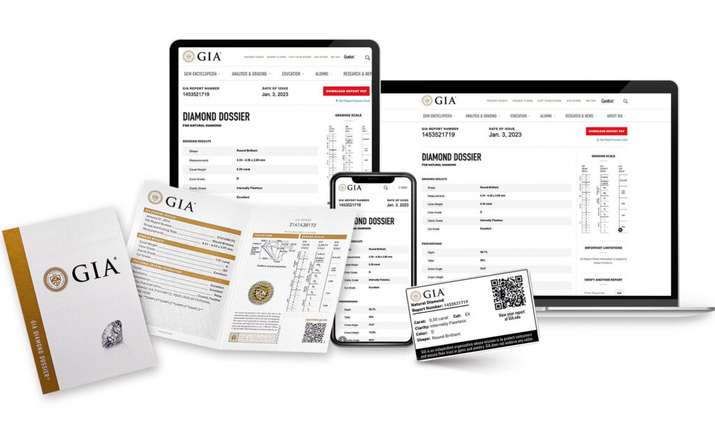 Různé formáty GIA certifikátů