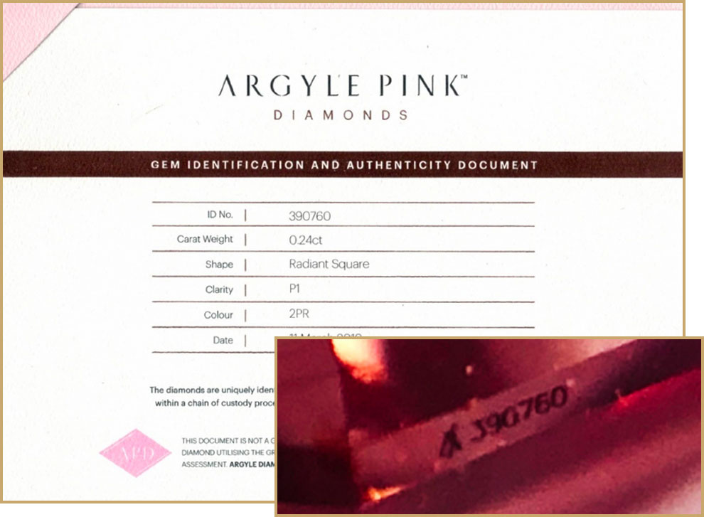 ukázka certifikátu z dolu Argyle