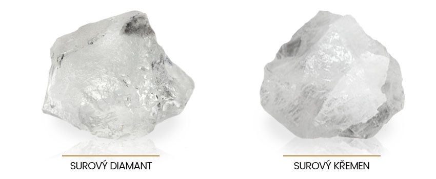 surový diamant a surový křemen