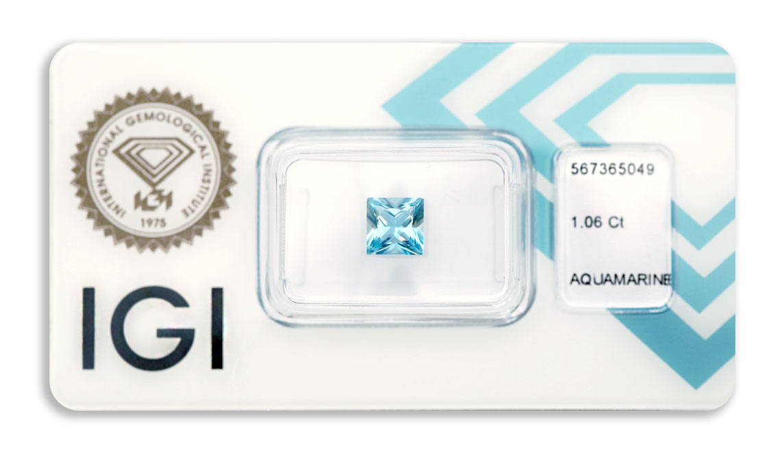 akvamarín 1.06ct blue s IGI certifikátem