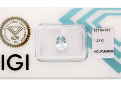 akvamarín 1.28ct greenish blue s IGI certifikátem