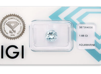 akvamarín 1.66ct greenish blue s IGI certifikátem