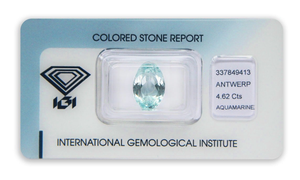 akvamarín 4.62ct blue s IGI certifikátem