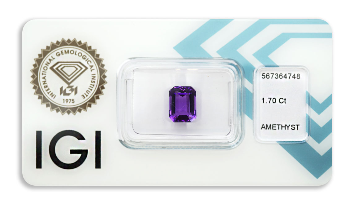ametyst 1.70ct deep purple s IGI certifikátem