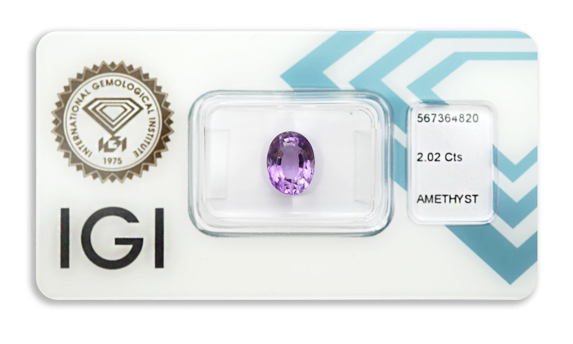 ametyst 2.02ct pinkish purple s IGI certifikátem