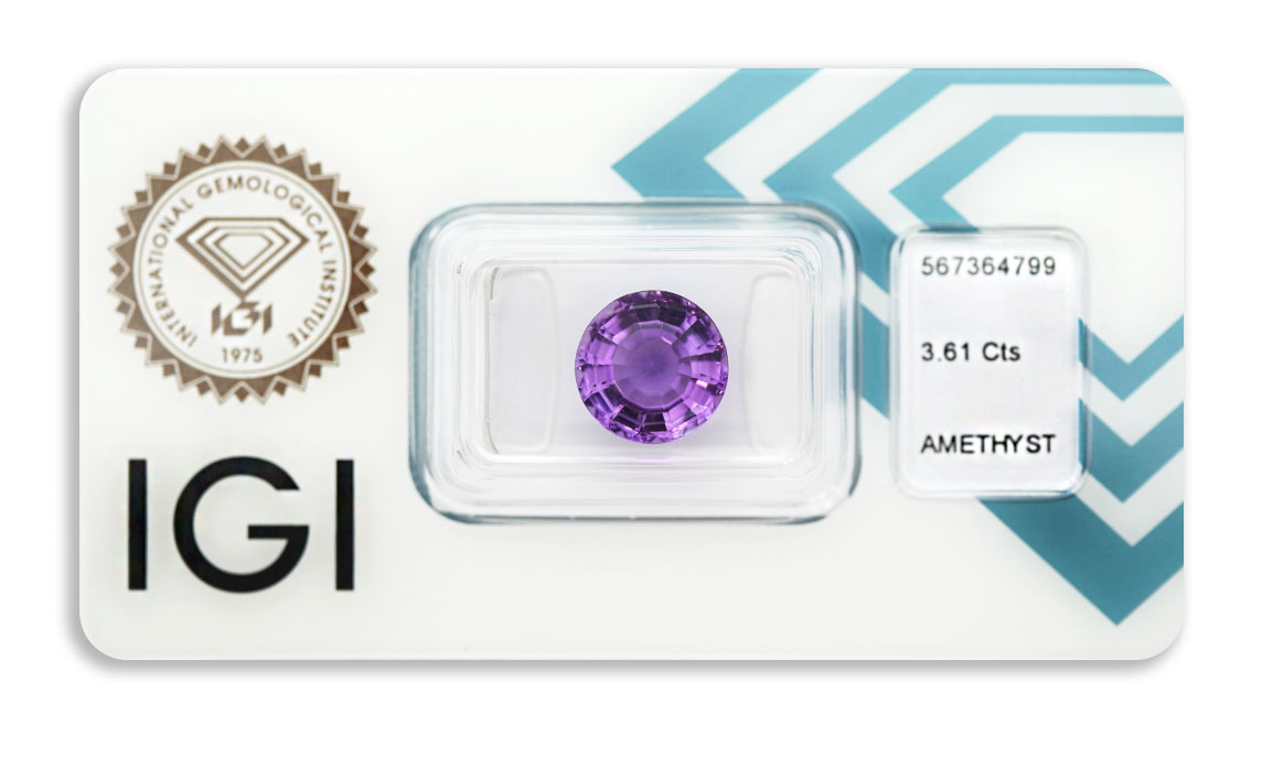 ametyst 3.61ct purple s IGI certifikátem