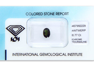 chrom turmalín 0.77ct dark yellowish green s IGI certifikátem