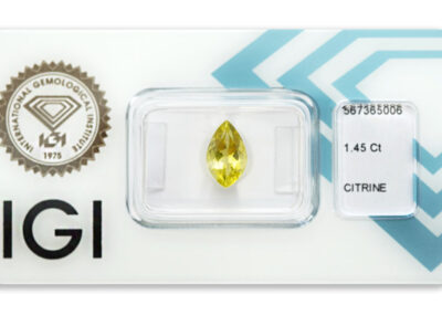 citrín 1.45ct greenish yellow s IGI certifikátem