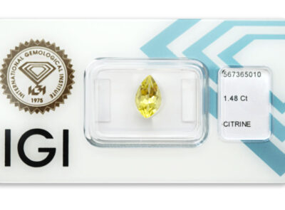 citrín 1.48ct greenish yellow s IGI certifikátem