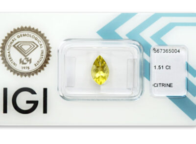 citrín 1.51ct greenish yellow s IGI certifikátem