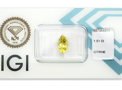 citrín 1.51ct greenish yellow s IGI certifikátem
