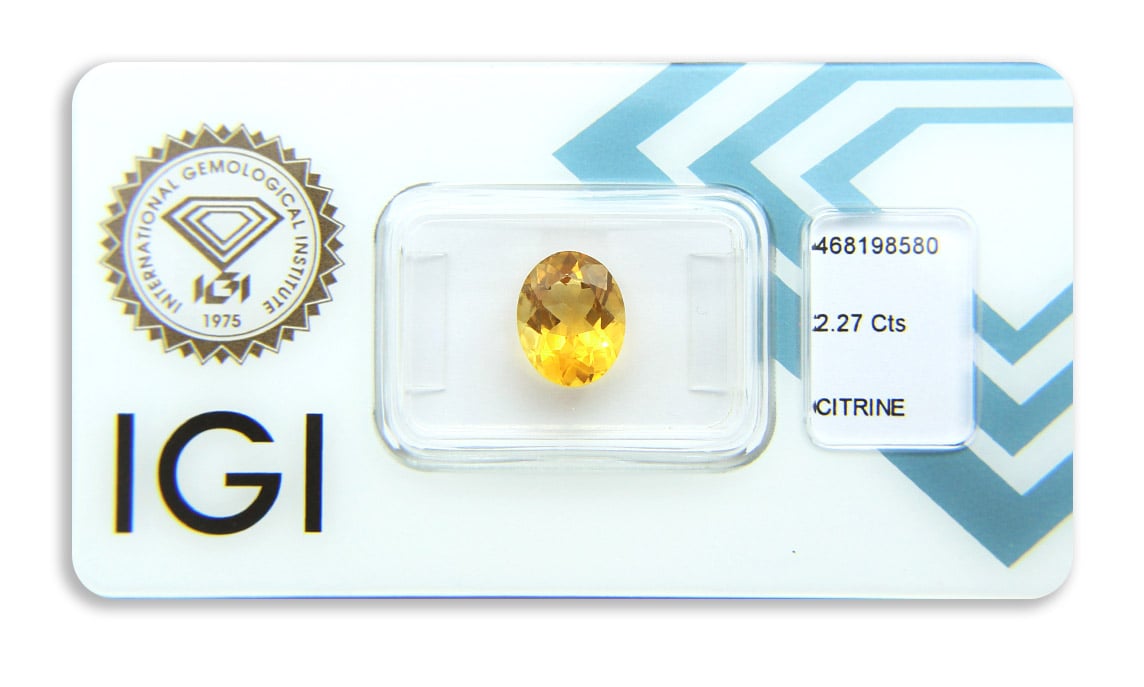 citrín 2.27ct yellowish orange s IGI certifikátem