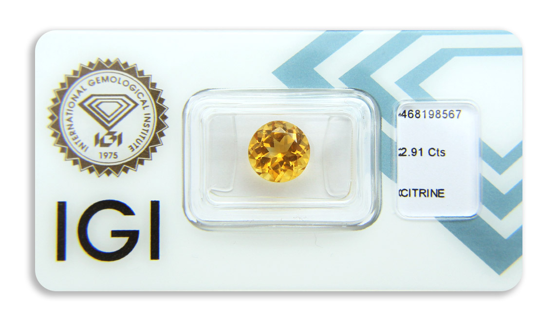 citrín 2.91ct yellowish orange s IGI certifikátem