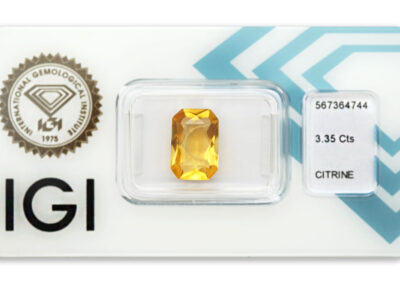 citrín 3.35ct deep orangy yellow s IGI certifikátem