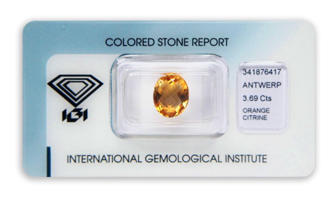 citrín 3.69ct yellowish orange s IGI certifikátem