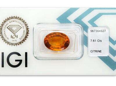citrín 7.61ct deep yellowish orange s IGI certifikátem