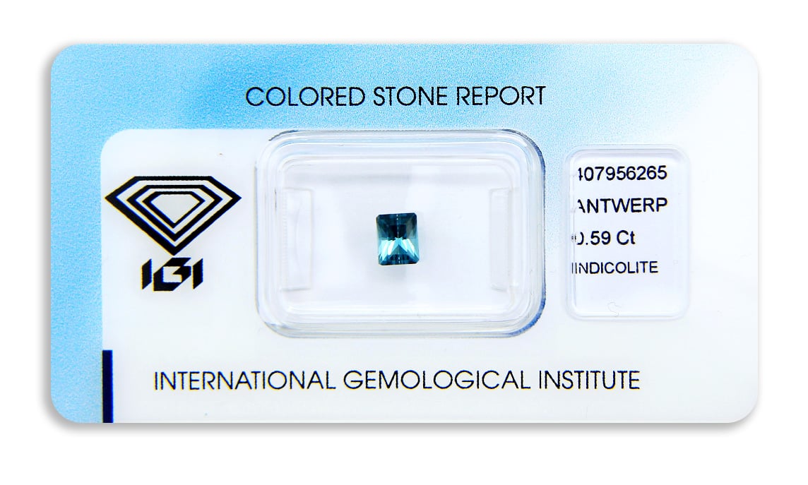 indigolit 0.59ct blue s IGI certifikátem