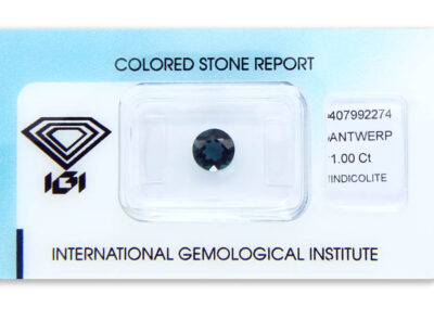 indigolit 1.00ct greenish blue s IGI certifikátem