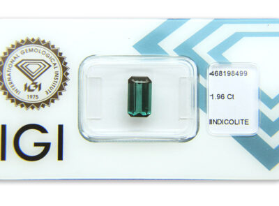 indigolit 1.96ct greenish blue s IGI certifikátem