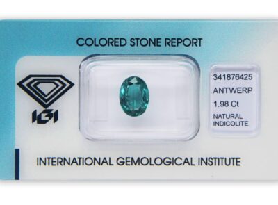 indigolit 1.98ct greenish blue s IGI certifikátem