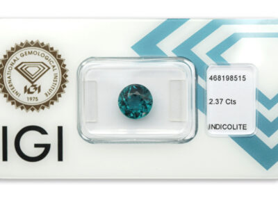 indigolit 2.37ct greenish blue s IGI certifikátem