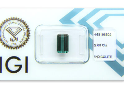 indigolit 2.68ct greenish blue s IGI certifikátem