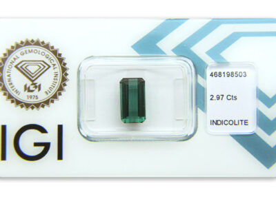 indigolit 2.97ct greenish blue s IGI certifikátem