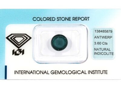 indigolit 3.60ct greyish blue s IGI certifikátem