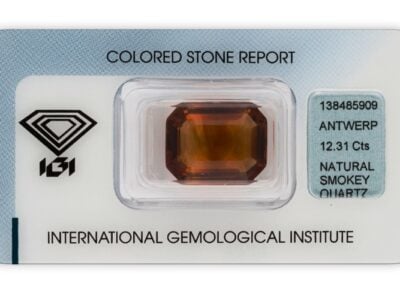 kouřový křemen 12.31ct orangy brown s IGI certifikátem