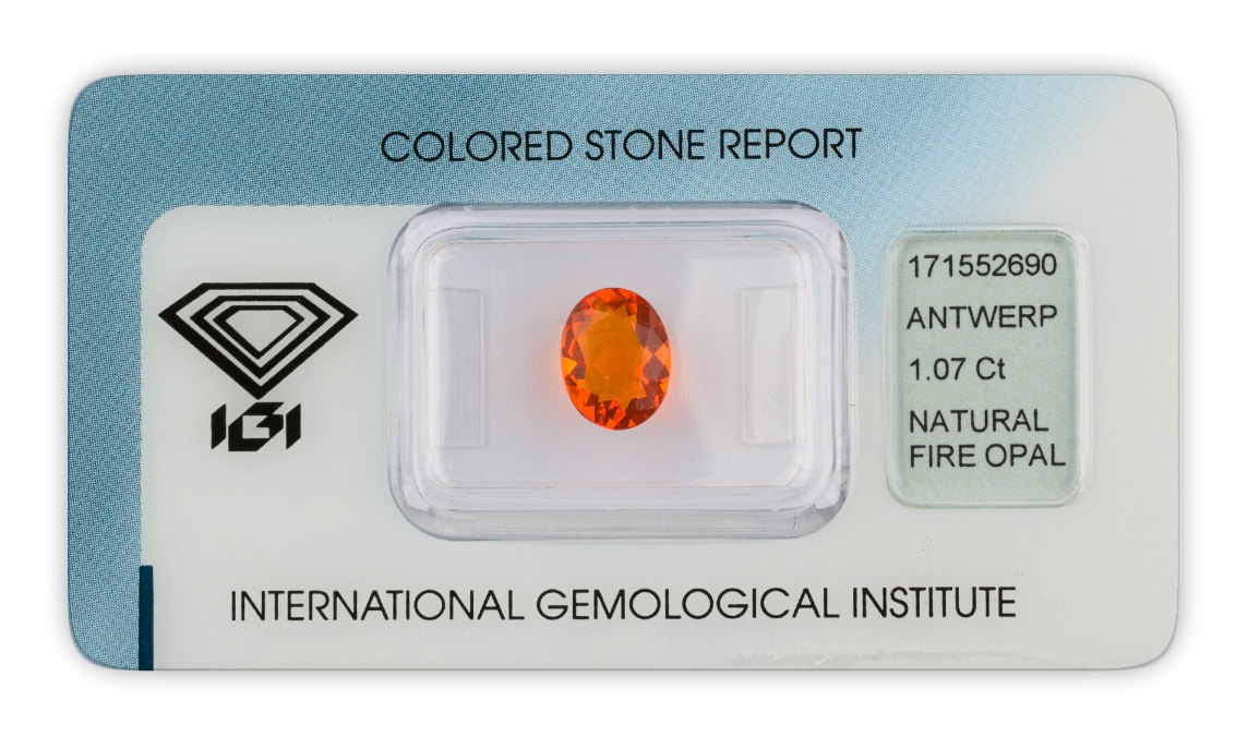 ohnivý opál 1.07ct orange s IGI certifikátem
