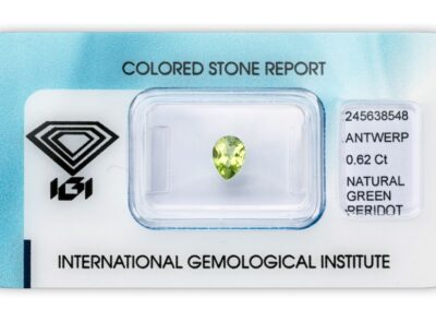 peridot 0.62ct yellowish green s IGI certifikátem