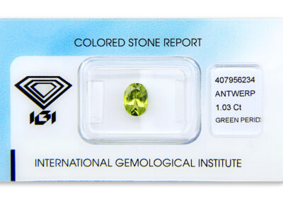 peridot 1.03ct yellow-green s IGI certifikátem