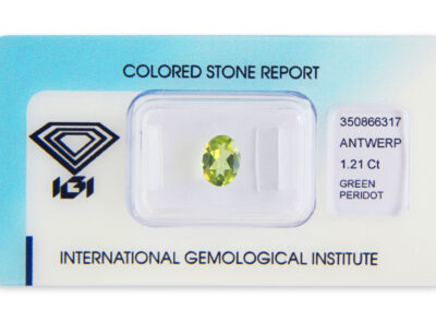 peridot 1.21ct yellowish green s IGI certifikátem