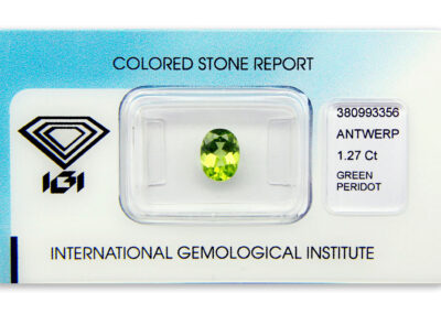 peridot 1.27ct yellow-green s IGI certifikátem