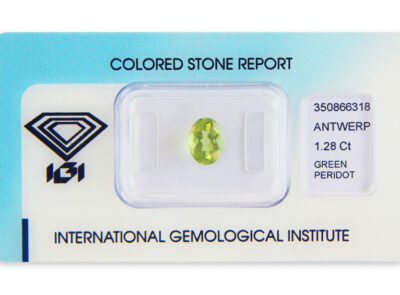 peridot 1.28ct yellowish green s IGI certifikátem