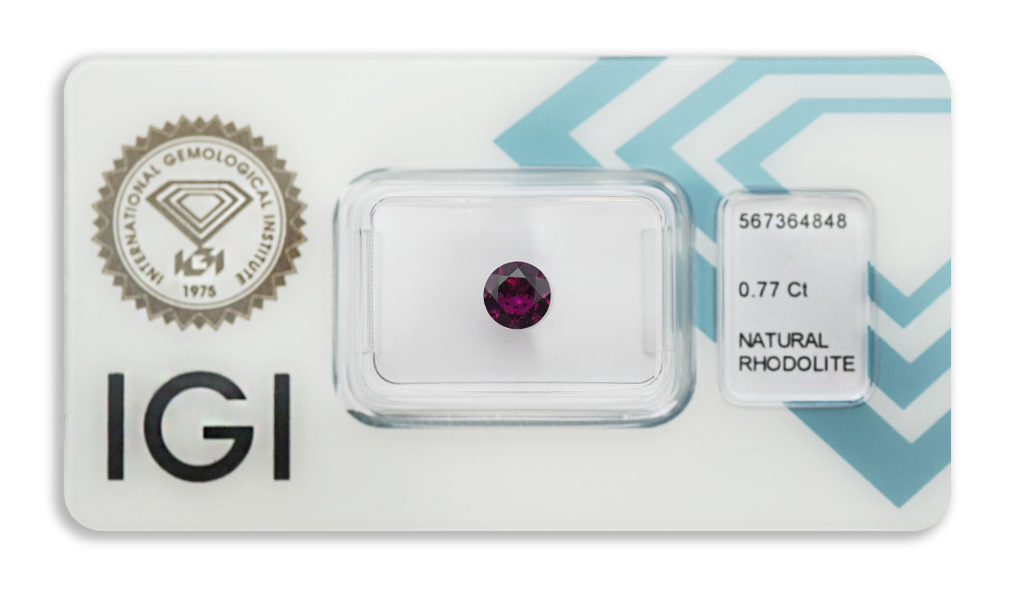 rhodolit 0.77ct deep purple - pink s IGI certifikátem