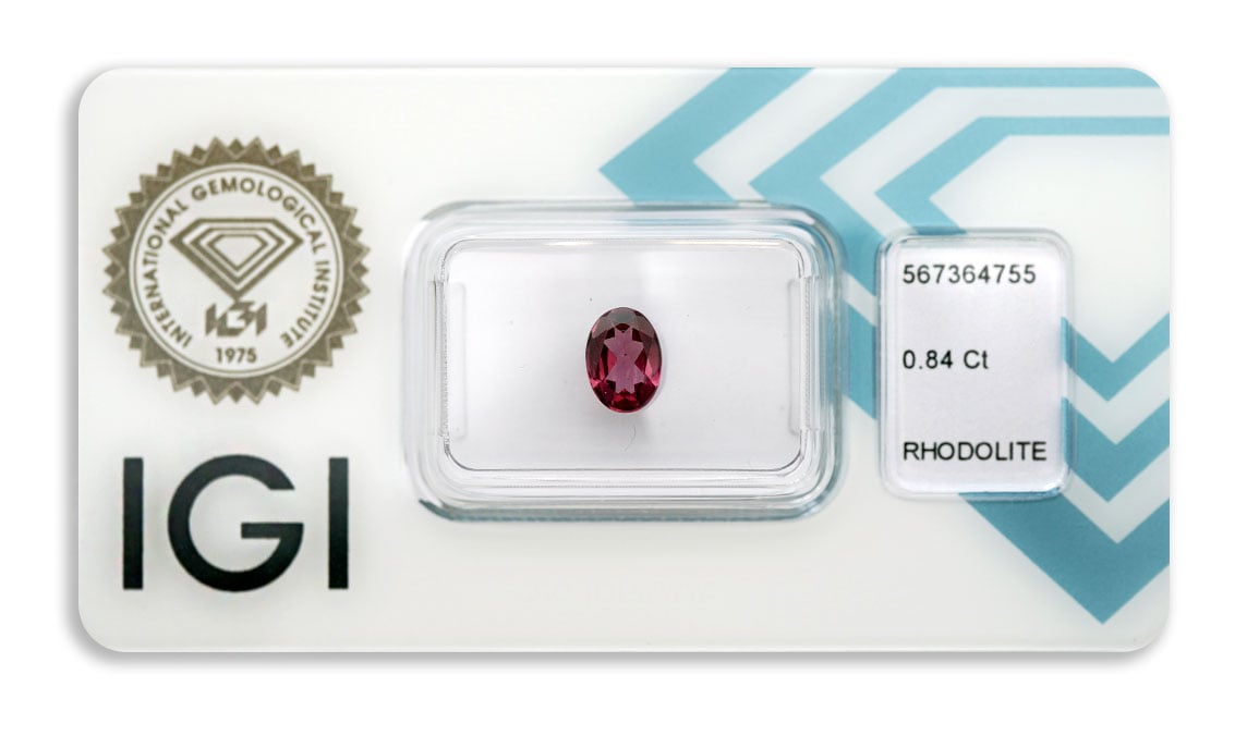 rhodolit 0.84ct purplish pink s IGI certifikátem