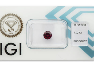 rhodolit 1.02ct deep purplish red - pink s IGI certifikátem