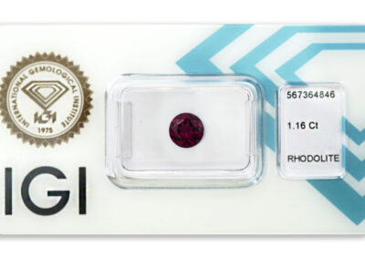 rhodolit 1.16ct deep purplish pink s IGI certifikátem