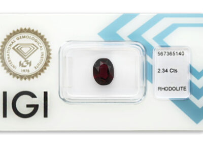 rhodolit 2.34ct purplish red s IGI certifikátem