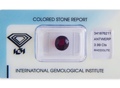 rhodolit 3.99ct reddish purple s IGI certifikátem