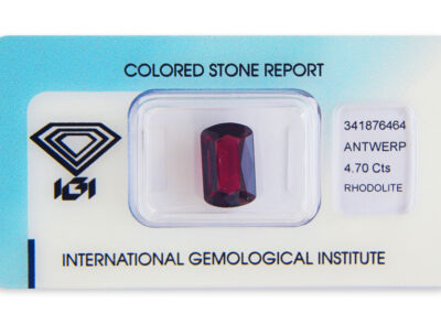 rhodolit 4.70ct purple-red s IGI certifikátem