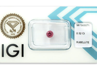 rubelit 0.52ct purplish pink s IGI certifikátem