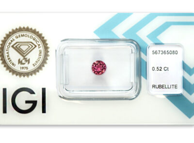 rubelit 0.52ct purplish pink s IGI certifikátem