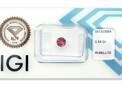rubelit 0.53ct purplish pink s IGI certifikátem