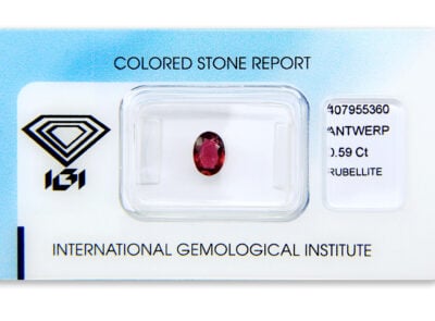 rubelit 0.59ct purplish pink s IGI certifikátem