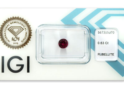 rubelit 0.63ct purplish pink s IGI certifikátem