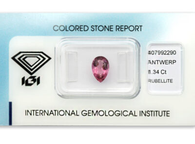rubelit 1.34ct purplish pink s IGI certifikátem