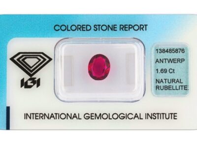 rubelit 1.69ct purplish pink s IGI certifikátem