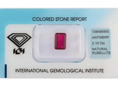 rubelit 2.10ct purplish pink s IGI certifikátem